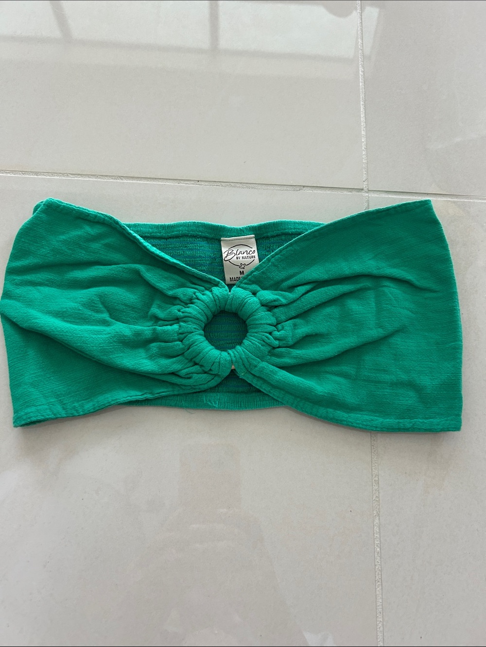 Blanco by Nature Cotton Green Gathered Ring Crop Tube Top